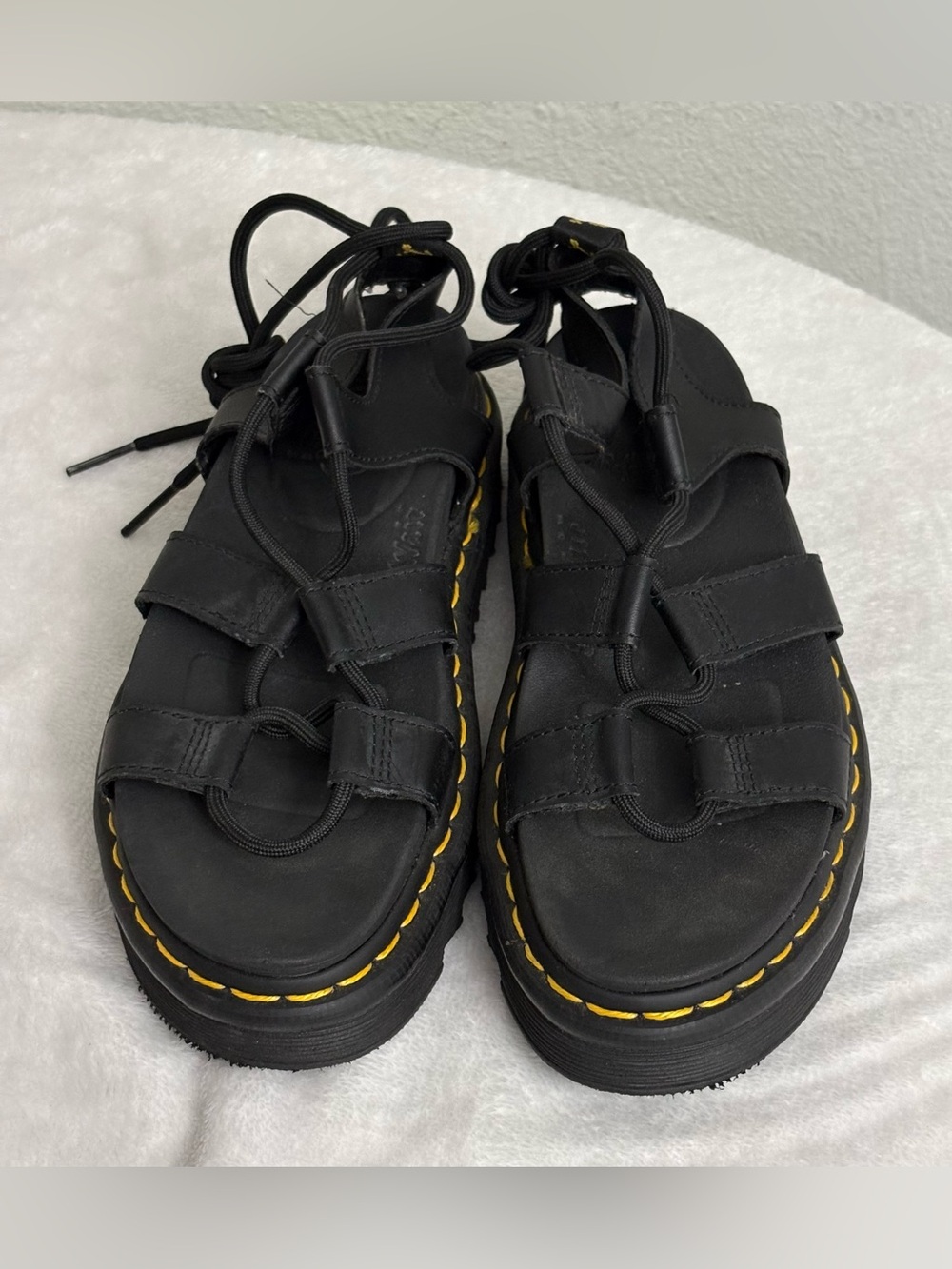 Dr. Martens Black Nartilla Hydro Leather Lace Up Gladiator Sandals US Size 8